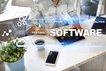 Software development. Data Digital Programs System Technology Concept.