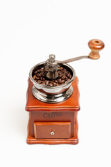 Close up coffee grinder on white background.