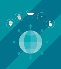 interactivity symbol and Virtual reality related icons over blue background, colorful design. vector illustration