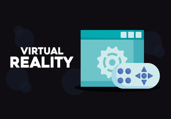 Virtual reality design with web interface and remote control icon over black background, colorful design. vector illustration