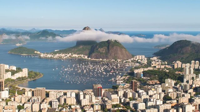 Pao Acucar or Sugar loaf mountain and the bay of Botafogo, Rio de Janeiro, Brazil, South America - 4K time lapse