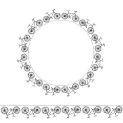 Endless Pattern Brush or Ribbon of Bicycles. Circle Frame Bike Background. Realistic Hand Drawn Illustration. Savoyar Doodle Style.