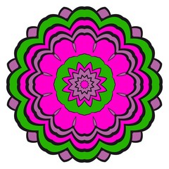 Ethnic floral ornamental mandala. Decorative art-deco design element. Hand drawn color vector illustration
