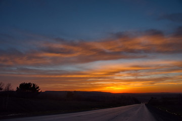 Russia. The South Of Western Siberia. Evening sunset in early spring in the mountain Shoria
