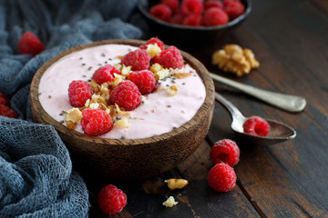 Raspberries smoothie bowl
