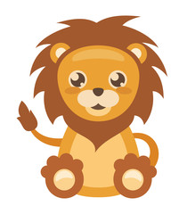 Cheerful little lion on white background, vector illustration.