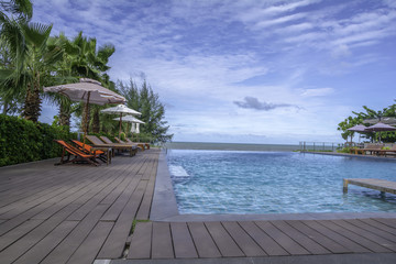 View of the hotel swimming pool and the sea