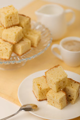 Homecooking banoffee with coffee. Banana biscuits squares.