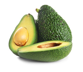Ripe avocados on white background