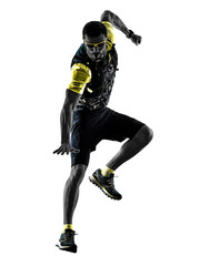 Obraz premium one caucasian man trail runner running silhouette isolated on white background