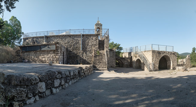 The functioning church of the Christian Maronites in the abandoned village Kafr Birim in the north of Israel