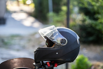 motorcycle helmet in the street