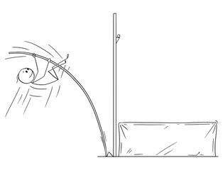 Fototapeta premium Cartoon stick drawing conceptual illustration of athlete doing pole vaulting.