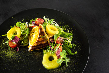 Fresh salad with fruits, vegetables and meat