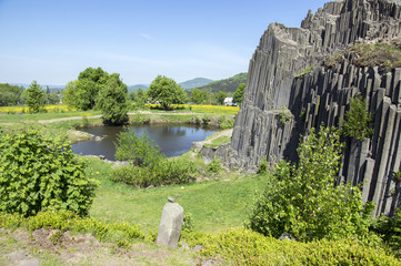 National Natural Monument named Panska skala, columnar jointed basalt rock in Kamenicky senov...