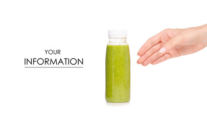 Bottle of smoothies green in hand pattern on a white background isolation