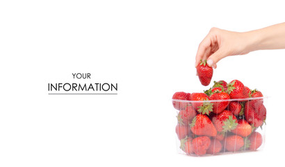 Packing strawberries in a hand pattern on a white background isolation