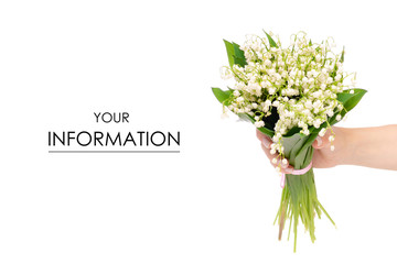 Flowers lily of the valley in hand pattern on a white background isolation