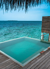 Maldives privat pool beautiful beach background white sandy tropical paradise island with blue sky sea water ocean 