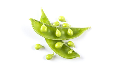 Snow Pea Pod on White Background Top View
