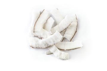 Shaved Coconut on White Background Top View