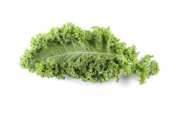Fresh Kale Leaf on White Background Top View