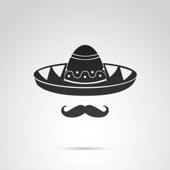 Sombrero and mustache - mexican guy. Vector art. 