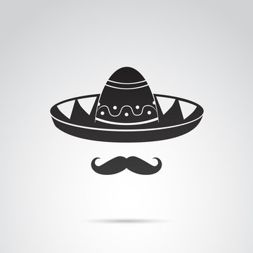 Sombrero and mustache - mexican guy. Vector art. 