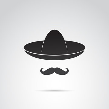 Sombrero and mustache - mexican guy. Vector art. 