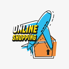 online shopping with airplane flying vector illustration design