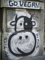 Graffiti painting of a cow on a wall, Belgrade, Serbia