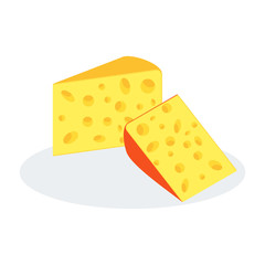 Two pieces of cheese. Flat vector cartoon illustration. Objects isolated on a white background.