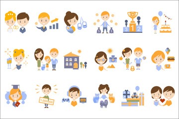 Fototapeta premium People And Their Ideas Of Happiness Set