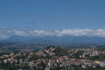 Fototapeta premium Italy,Sibillini mountains,landscape,hill,crops,view,sky,clouds,panorama