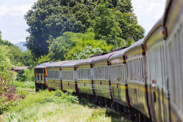 Bangkok Thailand Train Running along the forward curve at Bangkok Thailand.