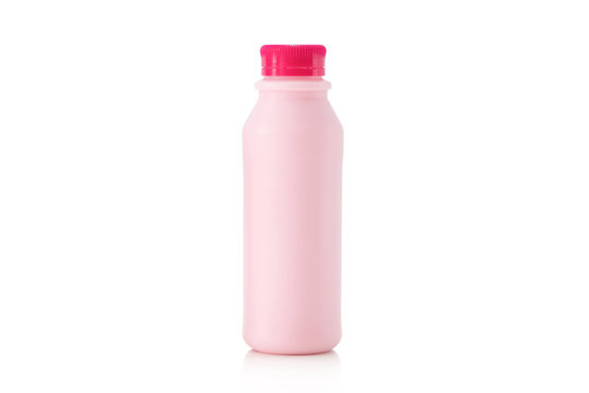 Strawberry Milk Plastic Bottle On Isolated


