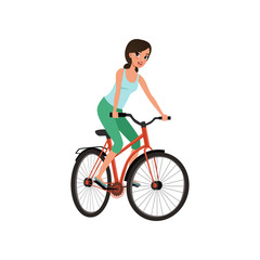 Fototapeta na wymiar Young woman cycling her bike, active lifestyle concept vector Illustrations on a white background