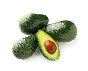 Fresh avocados on white background