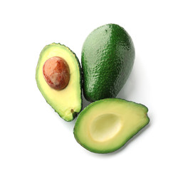 Fresh avocados on white background