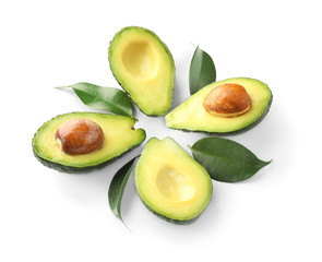 Fresh avocados on white background