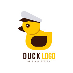 Duck logo original, design element with yellow toy duck for your own design vector Illustration on a white background