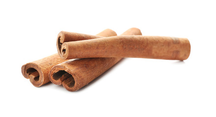 Cinnamon sticks on white background