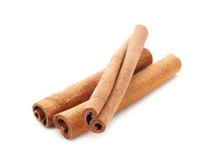 Cinnamon sticks on white background