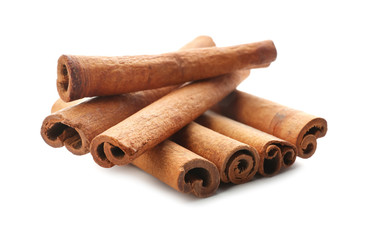 Cinnamon sticks on white background