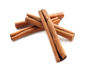 Cinnamon sticks on white background