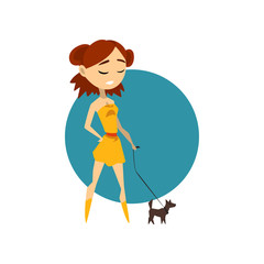 Cool fashionable girl with little dog vector Illustration on a white background