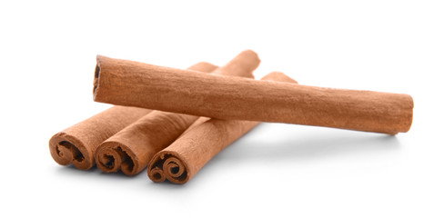 Cinnamon sticks on white background