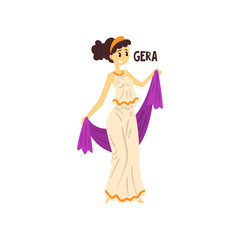 Gera Olympian Greek Goddess, ancient Greece mythology character vector Illustration on a white background