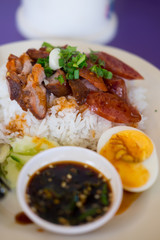 Barbecue pork dressing sweet red sauce on rice
