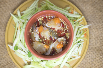 Spicy mango salad with fresh blue crab